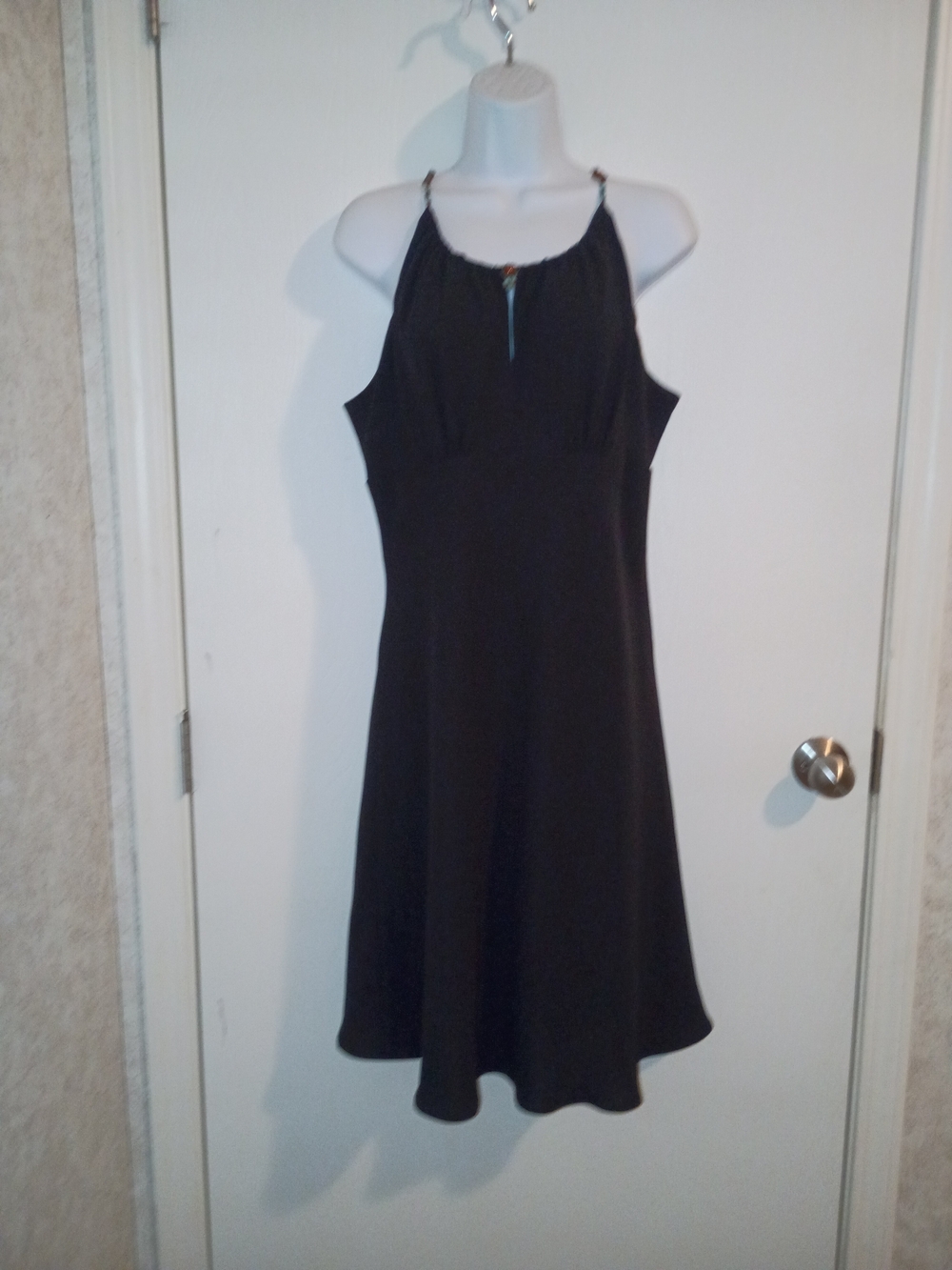 Nine West Black Halter Midi Dress with Scoop Neckline
